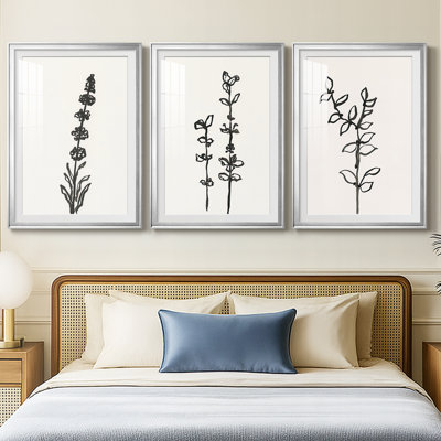 Ink Botanical Sketch VII  -Custom Framed  Premium Print W Matt - 3 Pieces