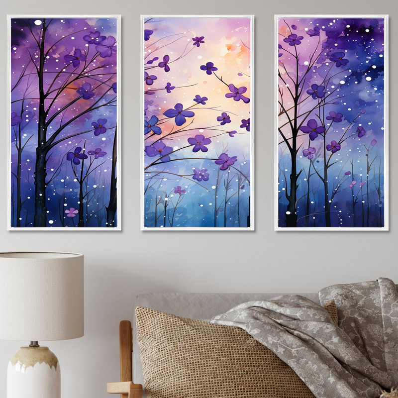 «Sureal Enchantment - Violets», ensemble d'art sur toile, H 28 po x l 36 po x P 1 po, Cadre flottant blanc