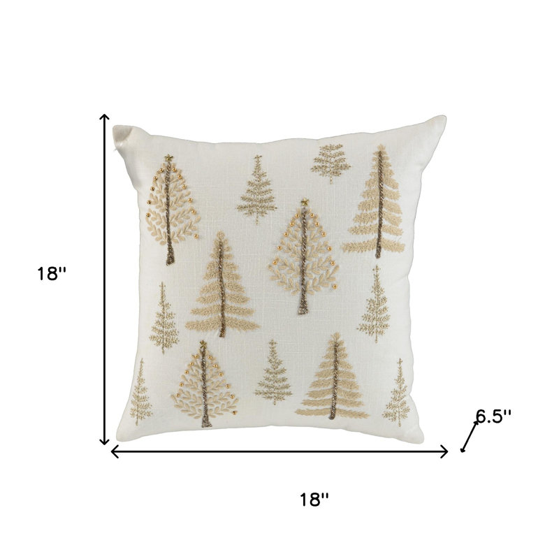 Coussin 18 "avec arbres de Noël en coton et argent naturel et or avec perles et broderie