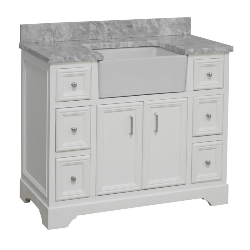 Ensemble de meuble-lavabo simple 42 po Emiliano, Blanc, Marbre de Carrare