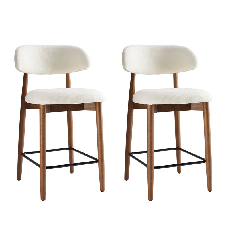 Upholstered Solid Wood Barstool Chair, Beige