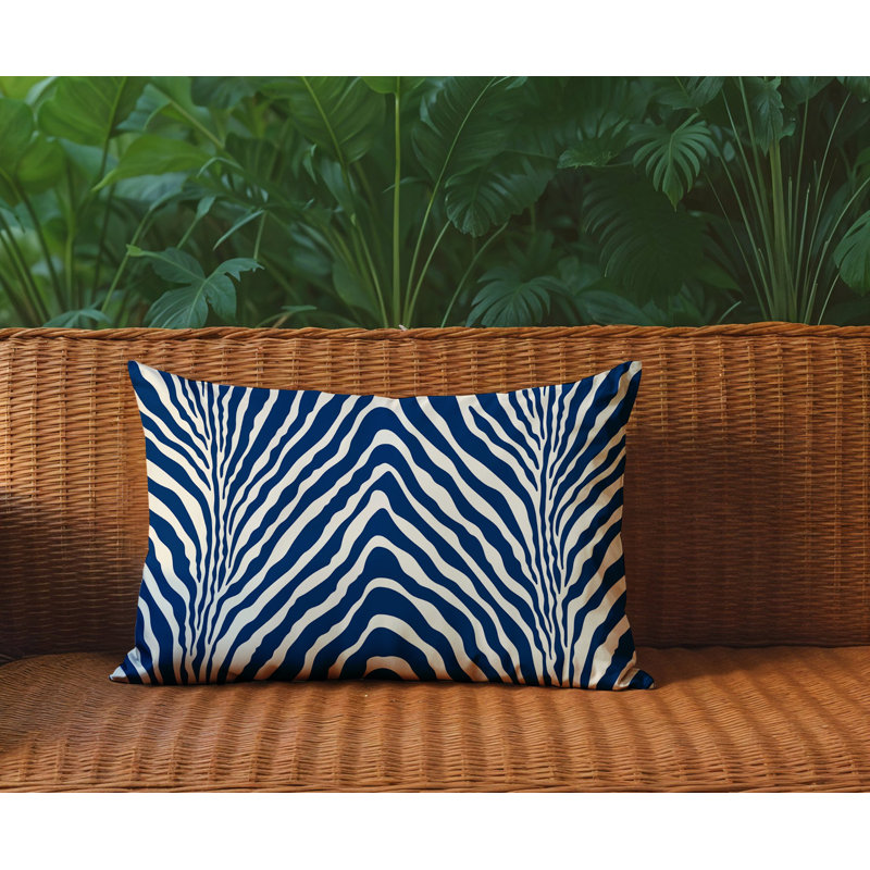 Oreiller rectangulaire réversible intérieur / extérieur Gilda, Rectangle H 14 po x l 20 po, Bleu