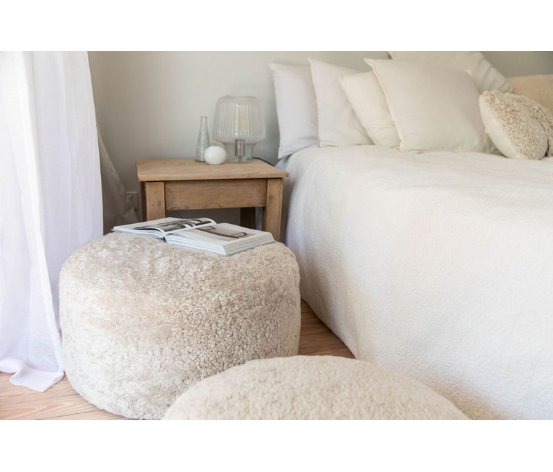  Shorn Curly Sheepskin Ottoman OATMEAL, Oatmeal
