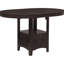 Ensemble de salle à manger avec table haute extensible ronde, en bois, sièges noirs, pied central avec tablette ouverte pour objets décoratifs, rallonge de table de 45 cm, tabourets avec dossier, décoration