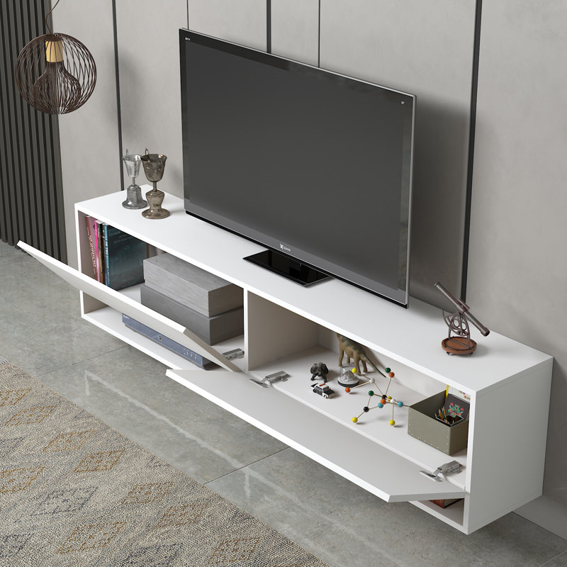 Didimo 71" Floating TV Stand, Modern Wall-Mounted Media Shelf for up to 80" TVs , Minimalist Space-Saving Console, White Wood Finish