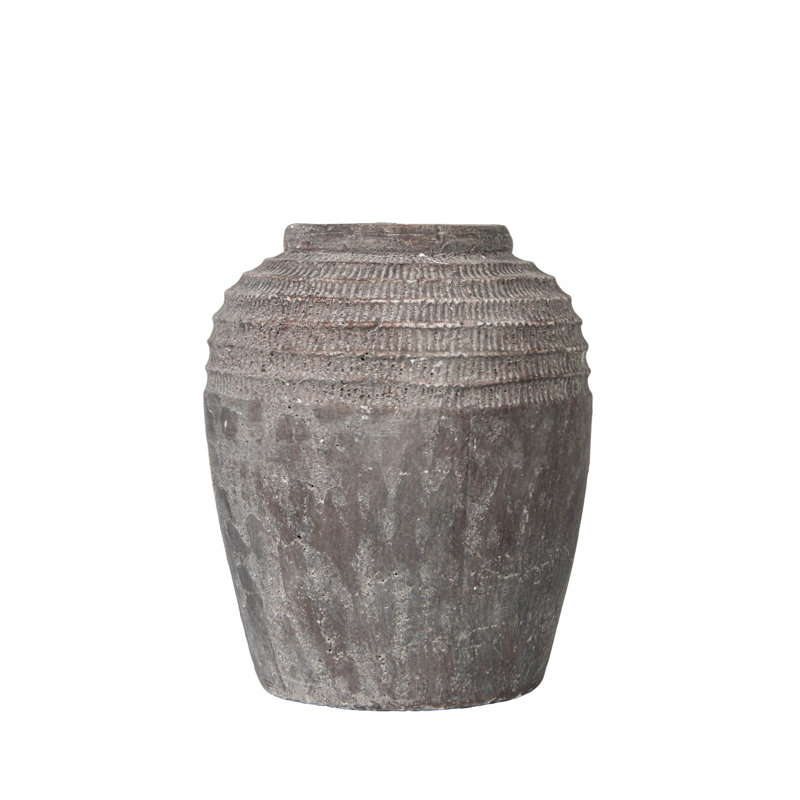 Aaryona 36cm Antique Dark Grey Terracotta Pot, Pottery Stone Finish Floor Vase for Living Room & Home Decor