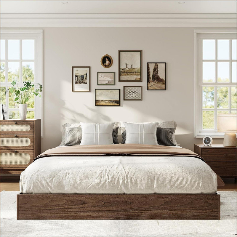 Wood Platform Bed Frame, Wooden Bed with Wood Slat Support & No Box Spring Needed, Easy Assembly Minimalist Bed Frame Without Headboard