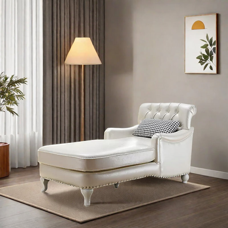 Chaise longue simple, Similicuir blanc