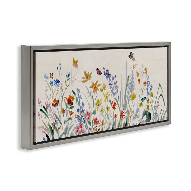 Cadre flottant Wildflower Whispers Garden, design par Jacob Q, H 11 po x l 25 po, Cadre flottant gris lustré