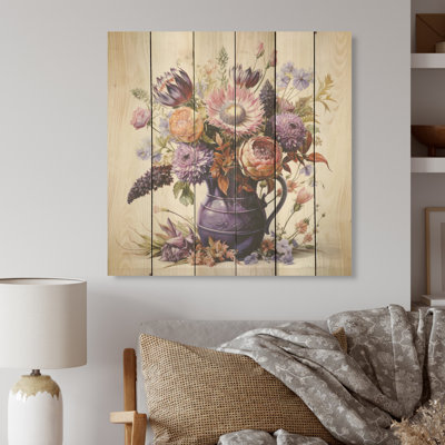 Bouquet de chardon, nature morte I - chardon, art sur bois de pin naturel