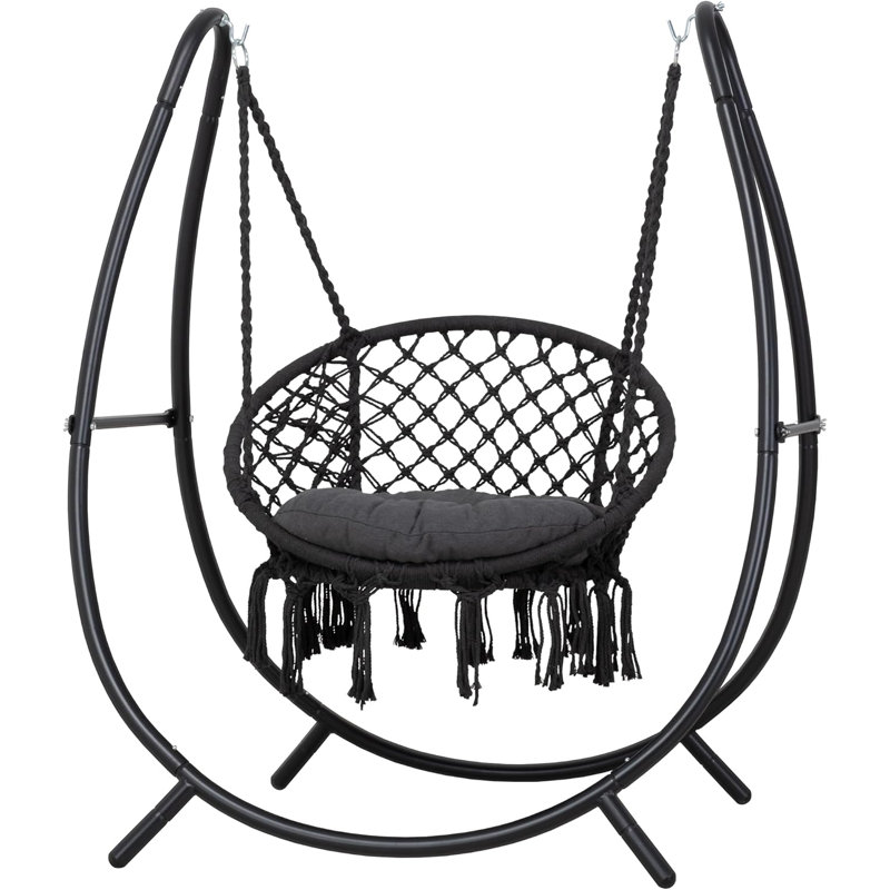Balancelle hamac avec support inclus, balancelle suspendue d'extérieur avec support et coussin de siège amovible, 400 lb maximum, gris foncé