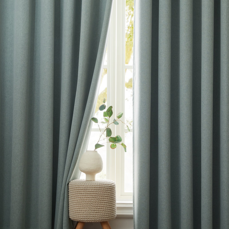 Linen Blend Blackout Curtain Panel Pair, Sage Green, 168cm Width x 137cm Drop