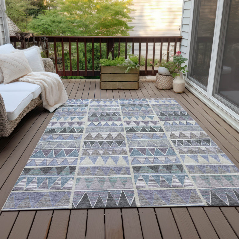 Machine Washable Indoor/Outdoor Husby ACN2205 Geometric Rug, Rectangle 9' x 12'