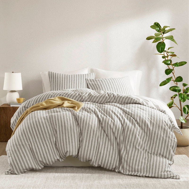 Ensemble de housse de couette pour grand lit 3 pièces gris avec mélange de lin, de coton et de rayonne pour un confort toutes saisons et un style intemporel