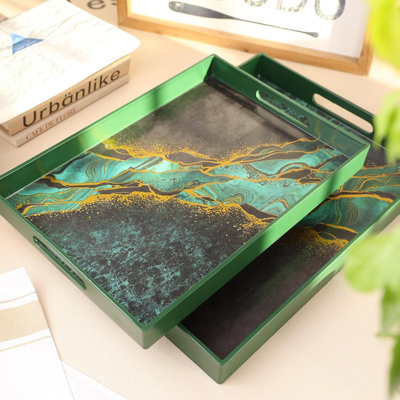 Green Marble Service Tray With Handle