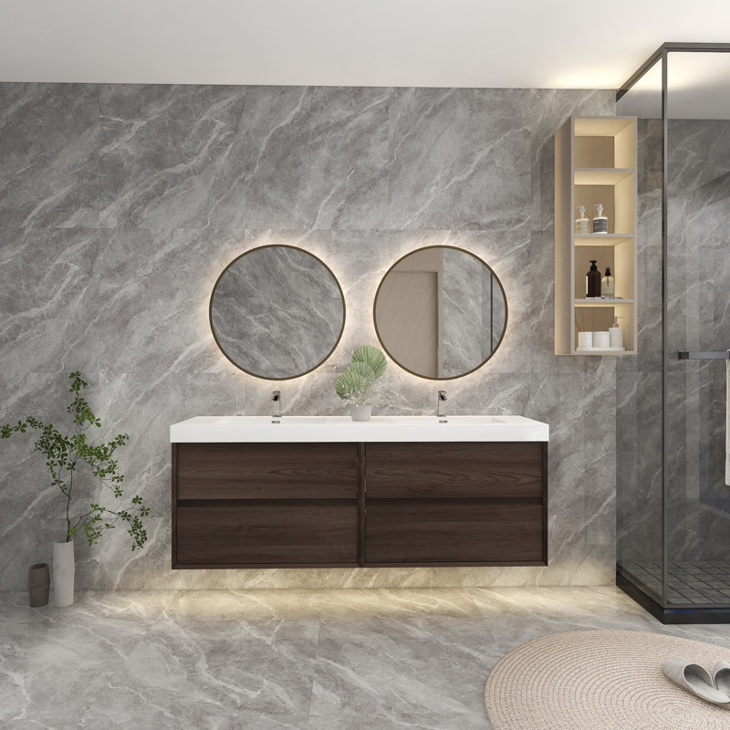 70.4'' Double Bathroom Vanity with Plastic Top, Red Oak