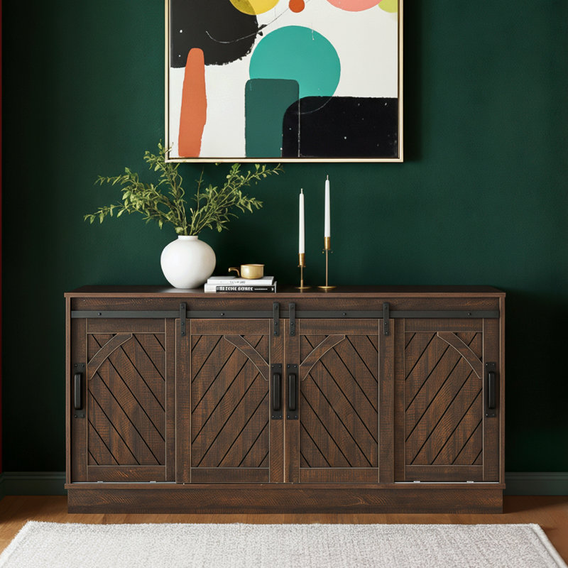 Buffet / meuble télé coulissant à quatre portes de style américain 63 po