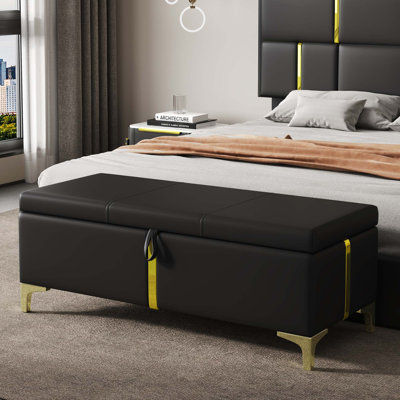 Pouf de rangement et banc de rangement élégants et rembourrés avec pattes en métal pour chambre ou salon