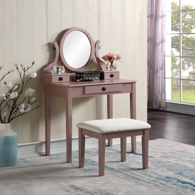 Ensemble coiffeuse et tabouret de maquillage, Rouge