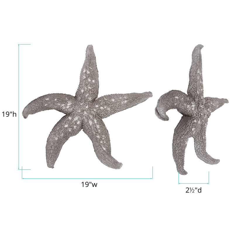 Décoration murale étoile de mer inversée étain, H 19 po x l 19 po x P 2,5 po