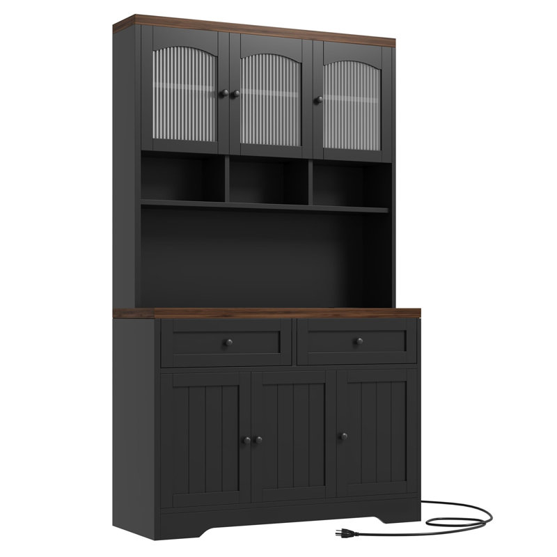 Armoire garde-manger 71 po avec station de charge, armoire de rangement grande hauteur avec support pour micro-ondes 71 po