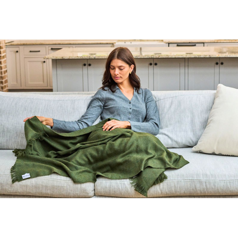 Jeté 100% laine d'alpaga - Vert olive, Green