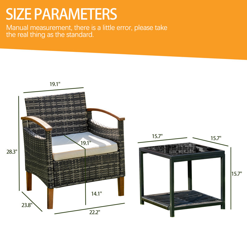 Ensemble de mobilier de patio extérieur Ensemble de mobilier d'extérieur avec table d'extérieur Ensemble de 2 chaises de patio pour l'extérieur