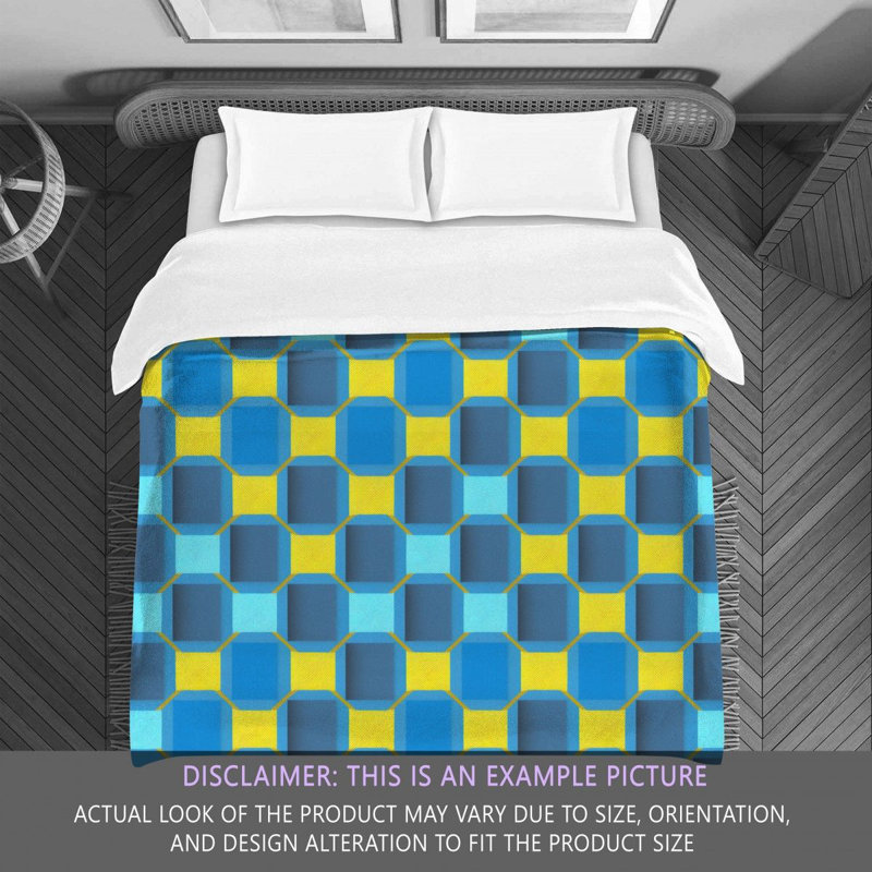 Polyester Comforter, Twin Comforter, Blue/Yellow Checkered