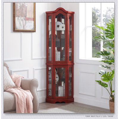 Vitrine lumineuse en verre avec portes et tablettes en verre trempé, rangement en coin pour salon et chambre à coucher