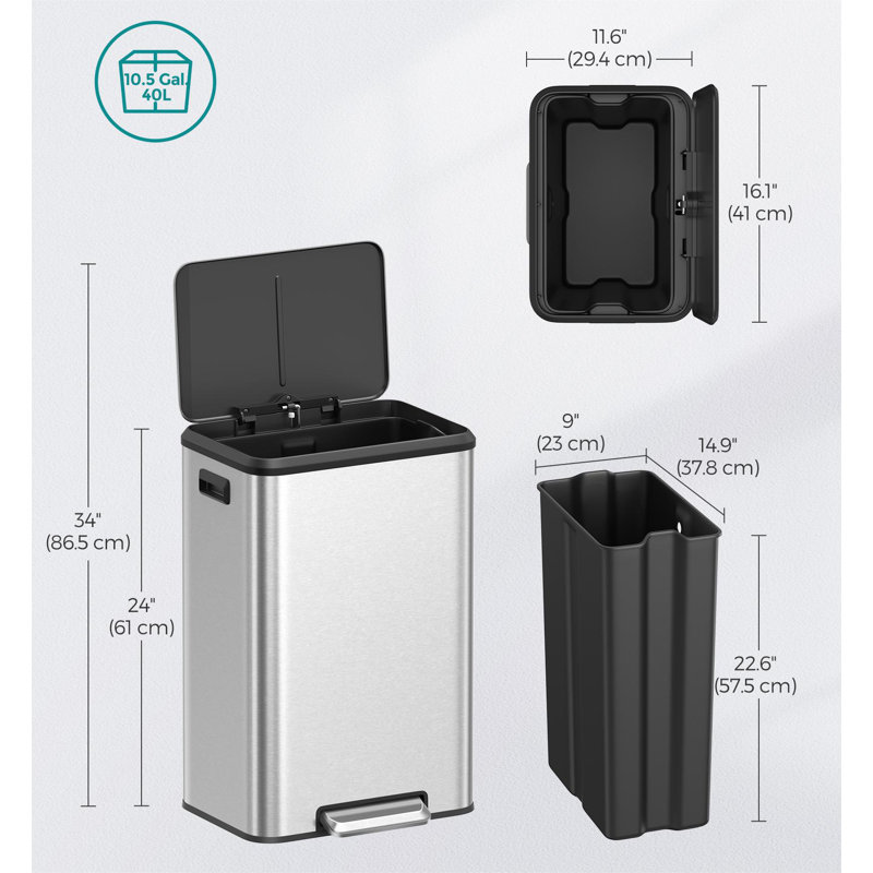 Silver Stainless Steel Rectangular Pedal Trash Can
