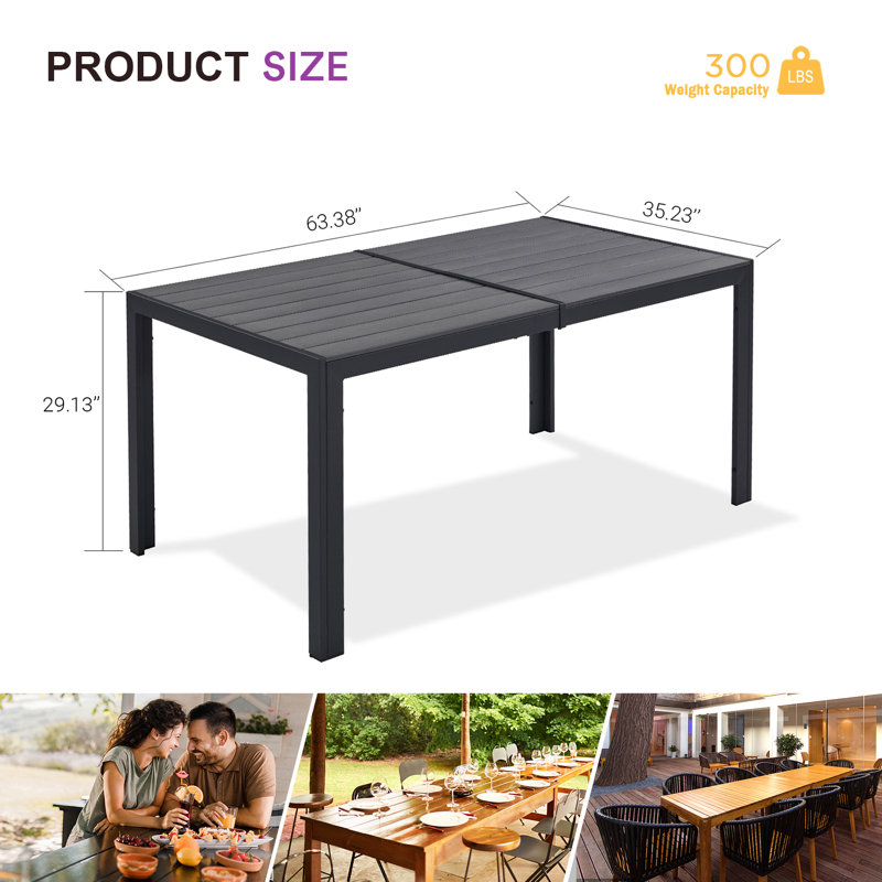 Rectangular Metal Outdoor Dining Table , 63.38'' in. W 35.23'' in. D, Gray