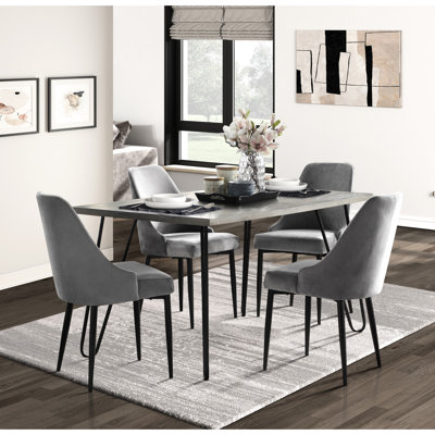 5pc Dining : Metal Tabletop And Gray Velvet Chair Covers Modern Table With Peculiarities Framework