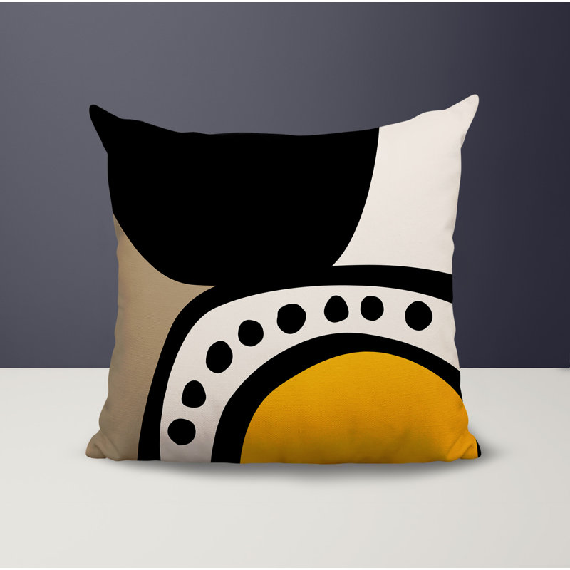 Oreiller carré réversible intérieur / extérieur Tobe Minimalist, H 17 po x l 17 po, Jaune / noir / blanc cassé