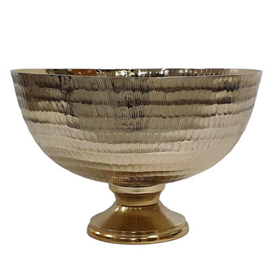 Handmade Decorative Aluminum Pedestal Bowl - D12x8.5" - Gold
