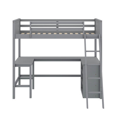 Lit mezzanine simple avec tablettes et bureau