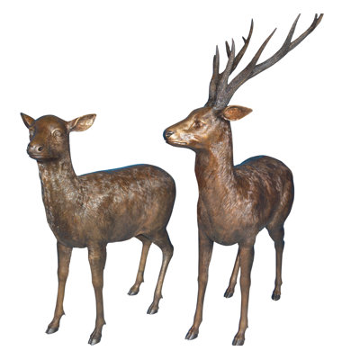 Paire de statues de cerfs sur pied à lattes - Taille: L 48 po x l 45 po x H 65 po.