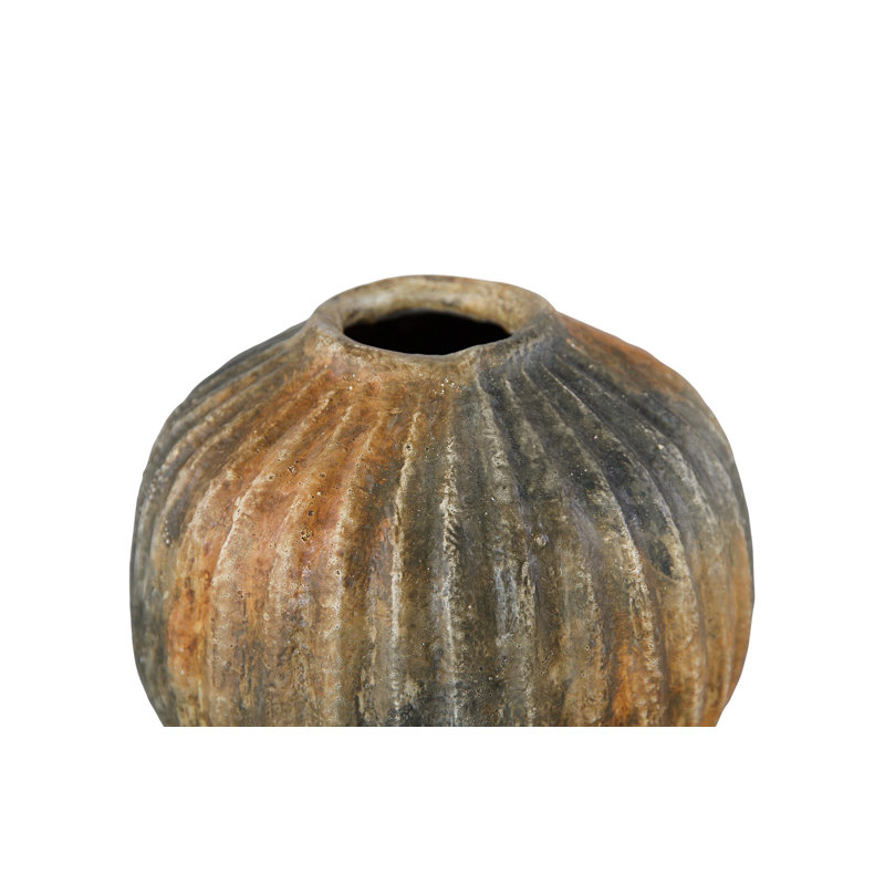 Raw Umber Vase, Ribbed