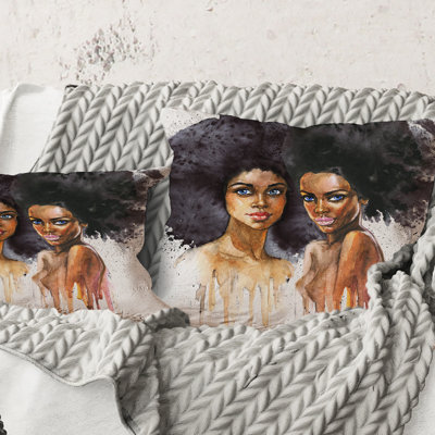 Carré, Portrait de deux femmes afro-américaines - Coussin décoratif imprimé moderne