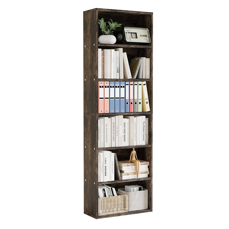 6 Tier Tall Wooden Bookcase Open Bookshelf Display Storage for Home Office, Brown