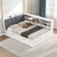 Lit plateforme avec lit gigogne, tablettes de rangement, tête de lit tapissier et plateau de rangement rotatif-135770560-107879255