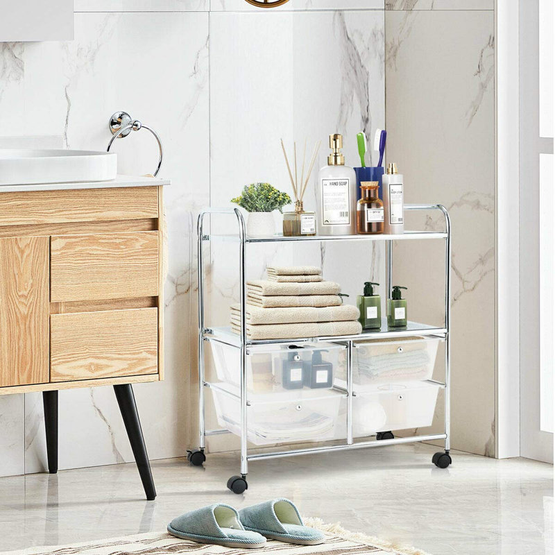 Wellingborough 25'' W Stainless Steel Shelving Unit with Wheels, Clear