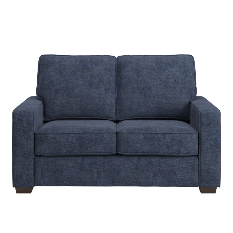 Causeuse à accoudoirs carrés rembourrés en tissu moderne Beale, Chenille bleu