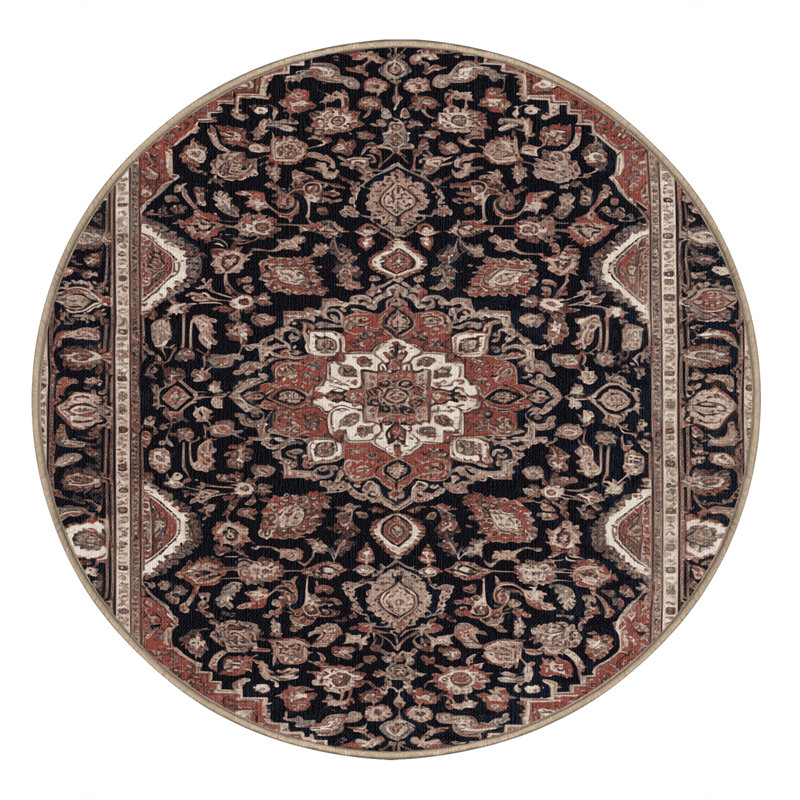 Machine Washable Persian Brown Area Rug, Round 7'