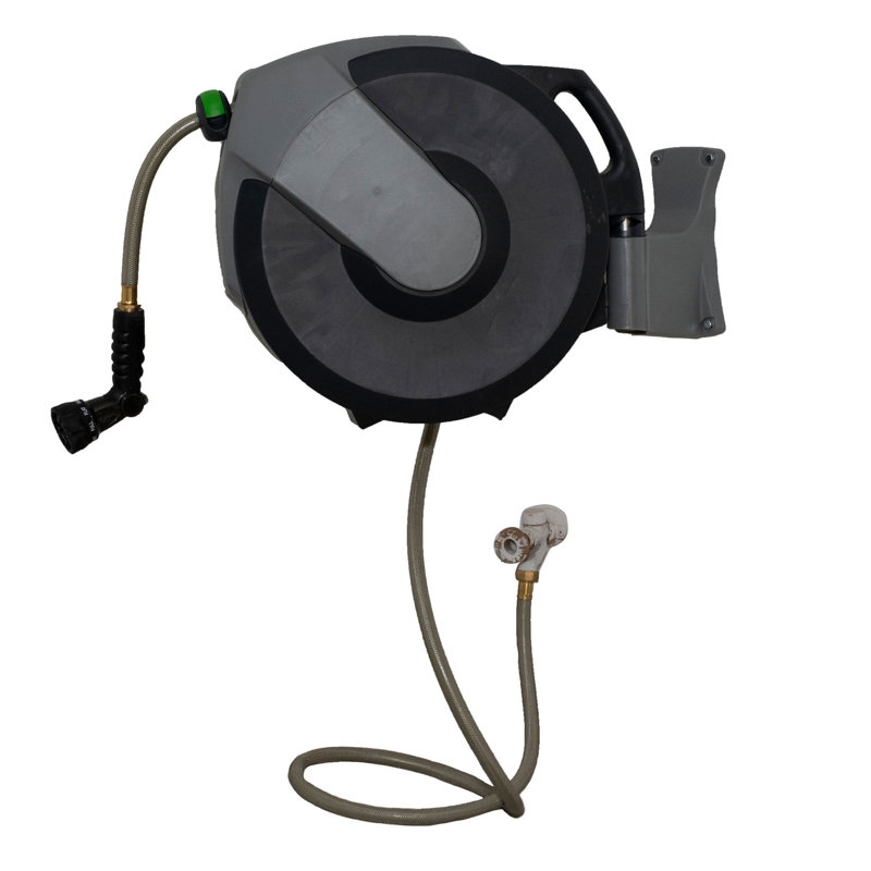 EarthWay Products 50 Foot Hose w/ Nozzle, Retractable Storage Drum, & Wall Mount