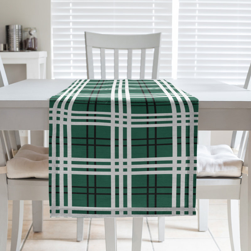 Paid Polyester Table Runner, 72" L x 16" W, Gotham Green/Stealth Black/White