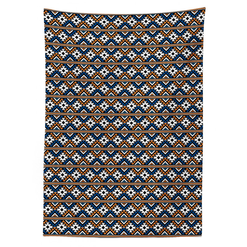 Table de salle de bain en boho de salle à manger décoration, 52 po x 70 po, bleu orange et blanc ambesonne boho nappe, bordes et motifs géométriques de style art