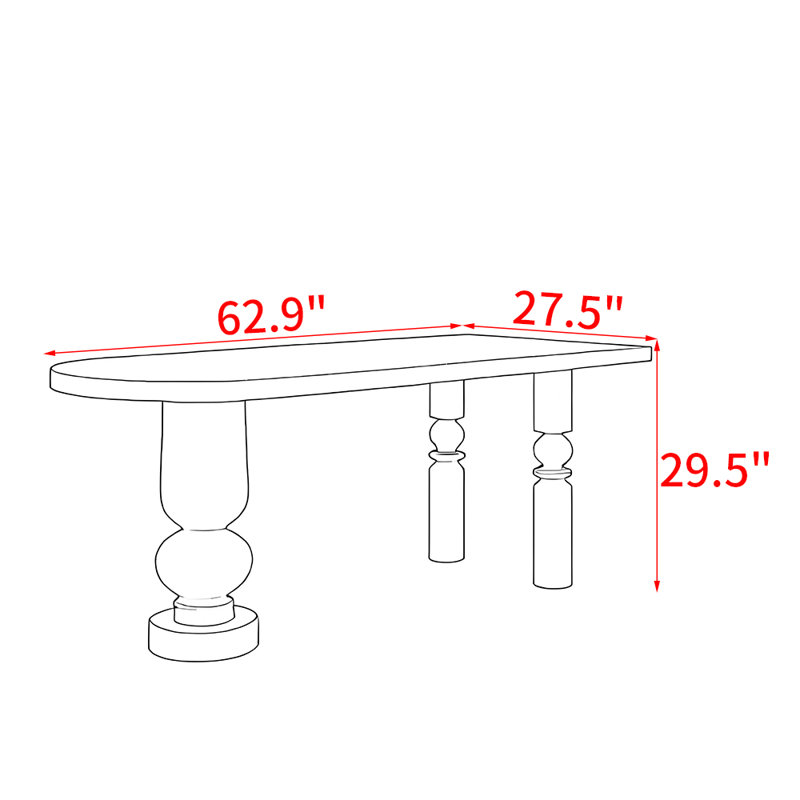 Table de salle à manger en bois massif de style français., H 29,5 po x L 62,9 po x l 27,5 po
