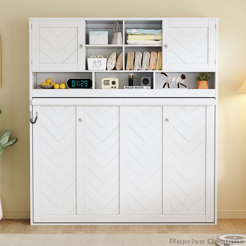 Wall Murphy Bed with Ample Storage Space and Chevron Stripes