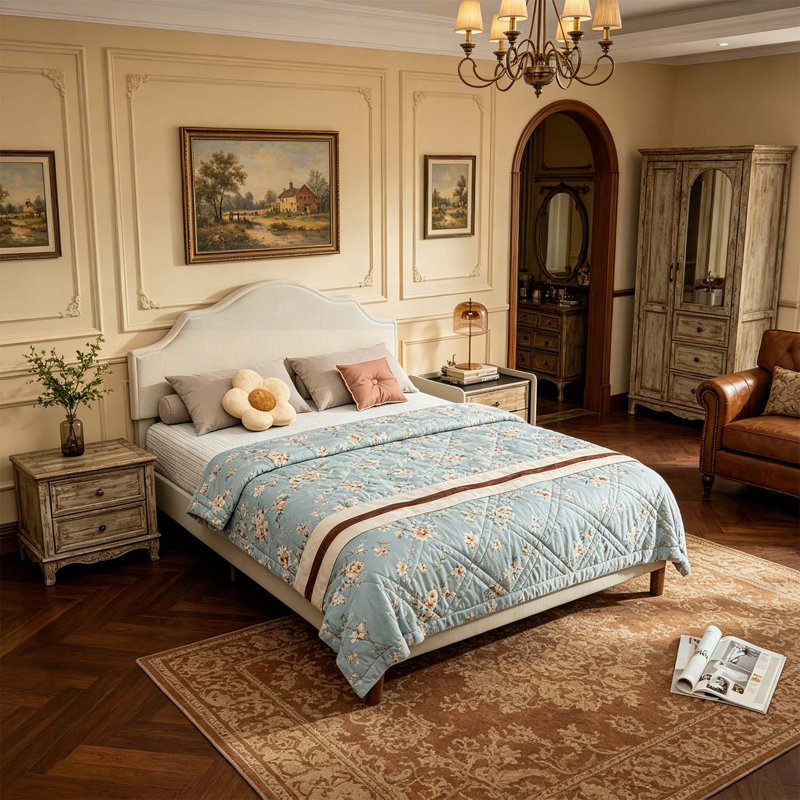 Lit plateforme moderne de style simple avec tête de lit réglable, sans sommier tapissier, Queen Size