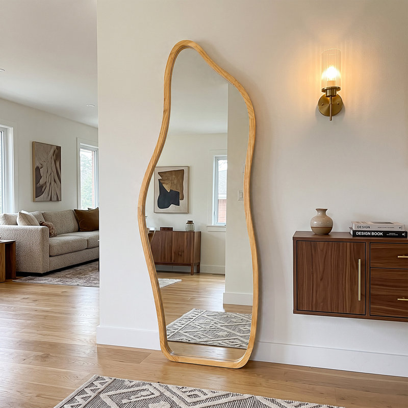 Cloud-Shaped Natural Wood Full Length Mirror